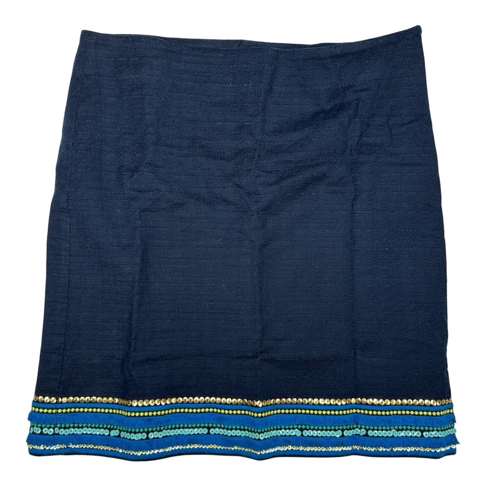 Talbots Navy Tweed Sequin Trim Pencil Mini Skirt Size 14 Coastal‎ Grandmother L